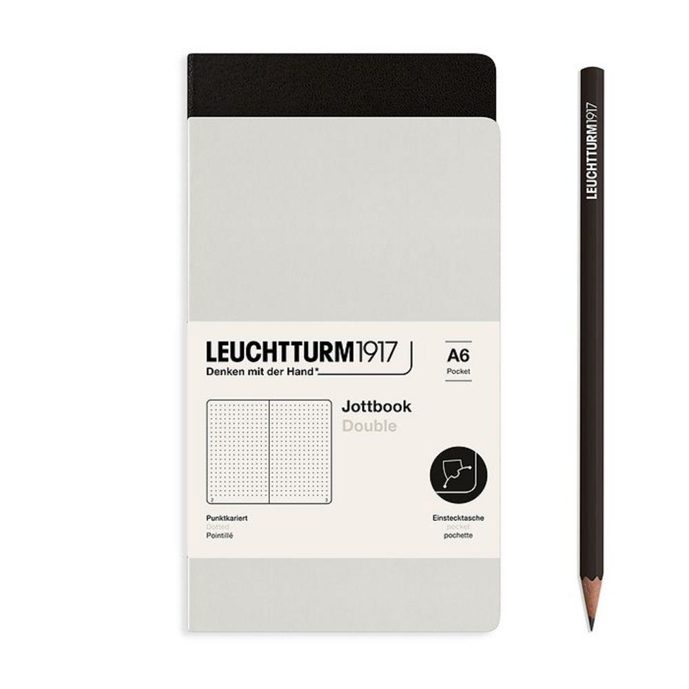 Leuchtturm, Grey, Journal, Art & School, A6, Dotted, Jottbook Double, Light Grey & Black, 724295